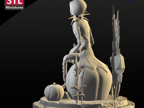 Handcrafted Inspired by Jack Skellington - Sitting on a Giant Pumpkin - STL File for Downlo 3D 打印模型