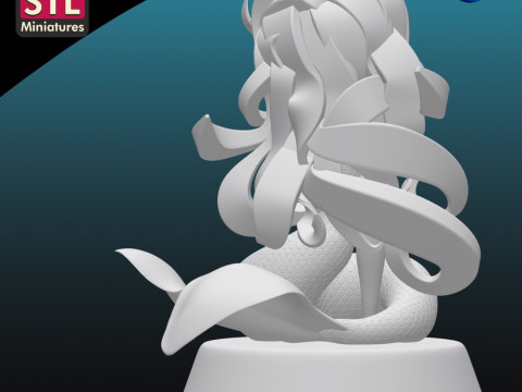 Inspired by a Charming Mermaid - Chibi Style - Round Base - STL File 3D Print Model