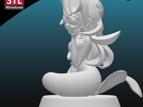 Inspired by a Charming Mermaid - Chibi Style - Round Base - STL File 3D Print Model