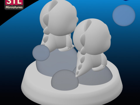 Bubble Bobble Dragons - - Chibi Style - Round Base - STL File 3D प्रिंट मॉडल