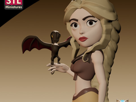 Anime-Style Daenerys Targaryen STL Model Dragon Queen in 3D 3D Print Model