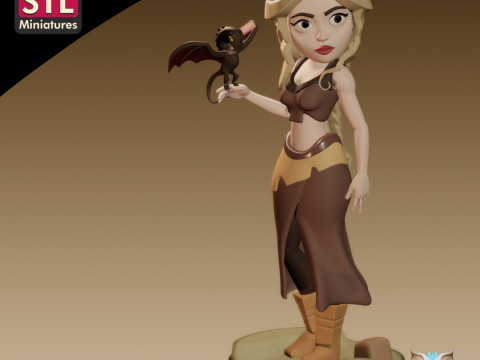 Anime-Style Daenerys Targaryen STL Model Dragon Queen in 3D 3D 打印模型