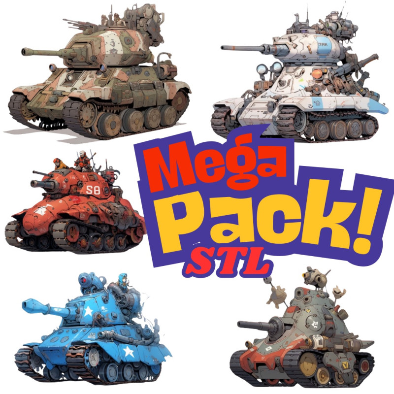 Mega Pack STL Files for 3D Printing - 5 Japanese Anime-Style Tanks 3D 프린트 모델 .c4d .max .obj .3ds .fbx .stl .blend