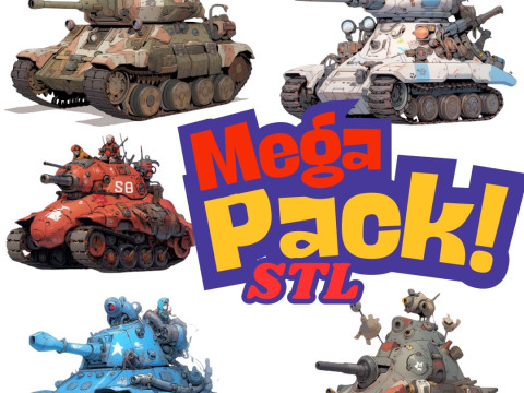 Mega Pack STL Files for 3D Printing - 5 Japanese Anime-Style Tanks 3D Print Model