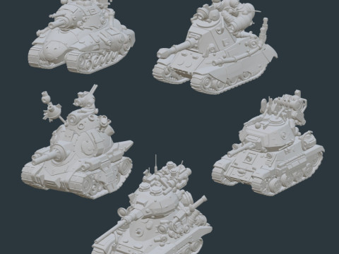 Mega Pack STL Files for 3D Printing - 5 Japanese Anime-Style Tanks 3D 프린트 모델