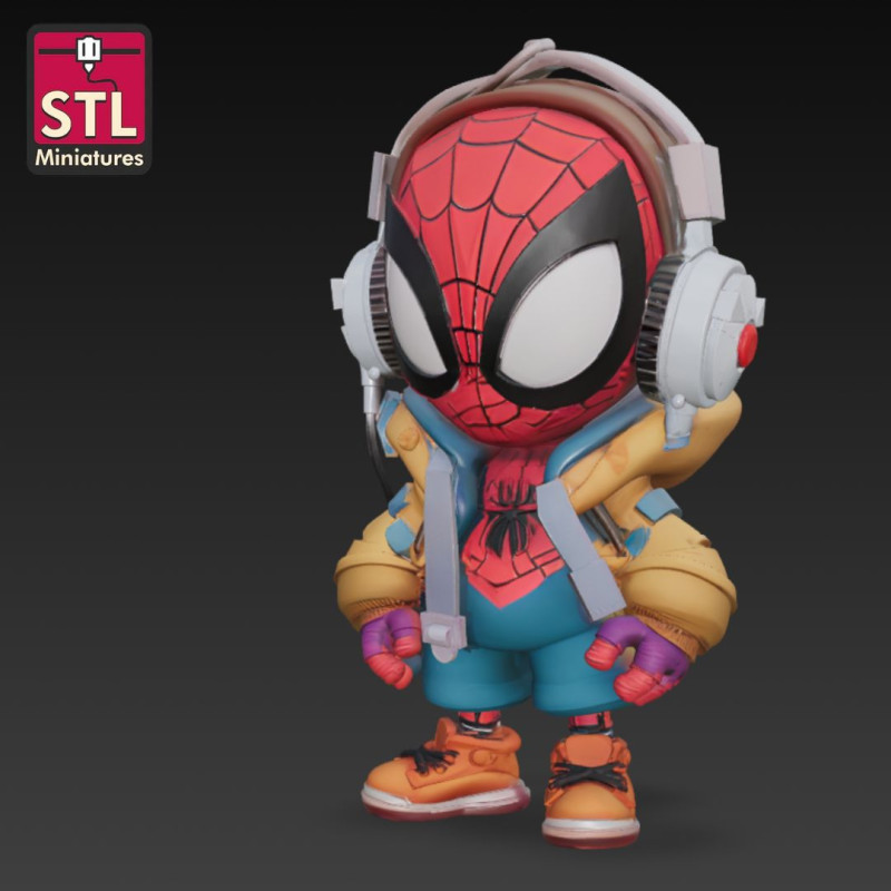 Spiderman Chibi - STL File for 3D Printing - School Version with Backpack and Headphones 3D Print Model .c4d .max .obj .3ds .fbx .stl .blend 