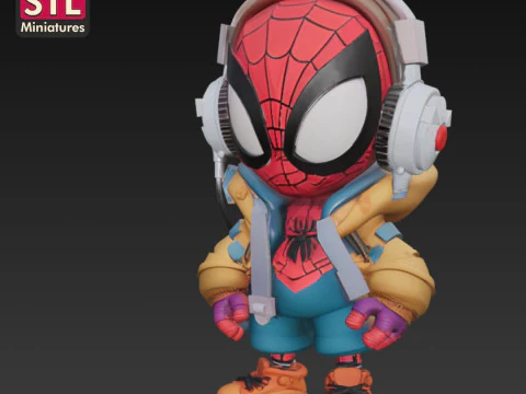 Человек-Паук Чиби &mdash; STL-файл для 3D-печати &mdash; школьная версия с рюкзаком и наушниками 3D Принт Модель