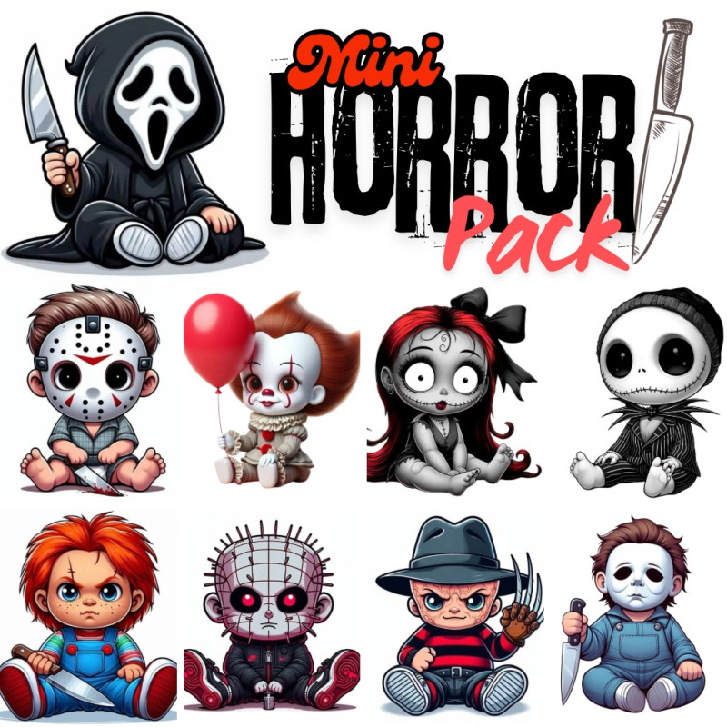Horror Icons Mega Pack - 3D Printing STL Files - Chibi Comic Version of 9 Horror Movie Legends Modello di stampa 3D .c4d .max .obj .3ds .fbx .stl .blend