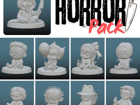 Horror Icons Mega Pack - 3D Printing STL Files - Chibi Comic Version of 9 Horror Movie Legends Modello di stampa 3D