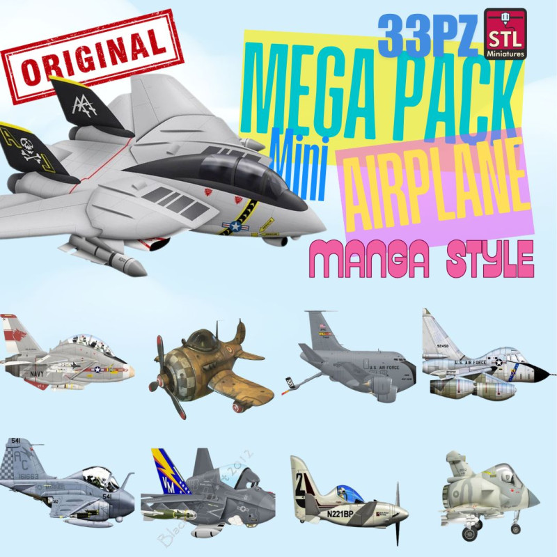 Mega Pack Airplane 33pz - 3D Printing STL Files Collection - Cartoon Comic Manga Style Airplanes Modelo de impresión 3D .c4d .max .obj .3ds .fbx .stl .blend