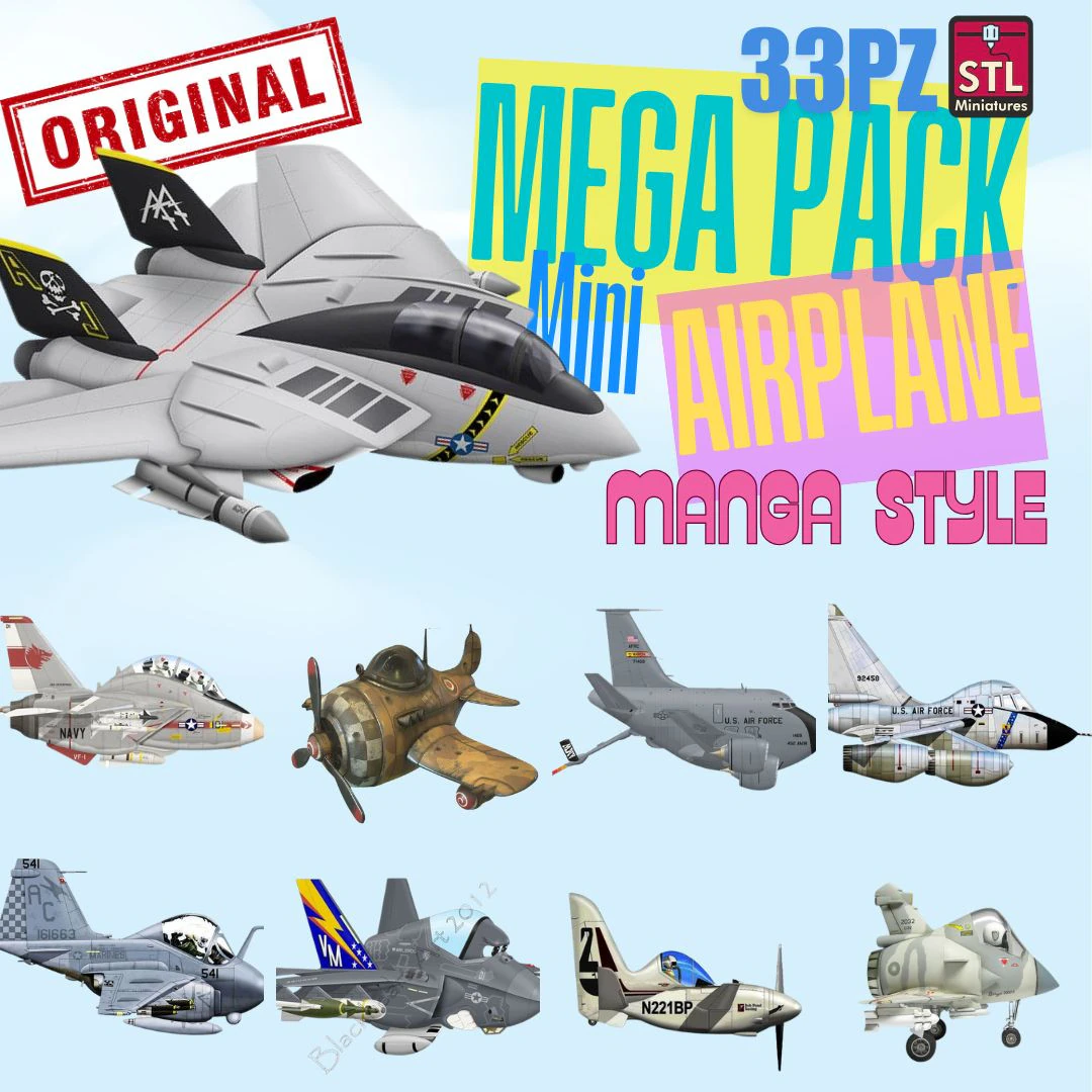 Mega Pack Airplane 33pz - Collezione di file STL per stampa 3D - Aeroplani in stile fumetto manga Modello di stampa 3D .c4d .max .obj .3ds .fbx .stl .blend 