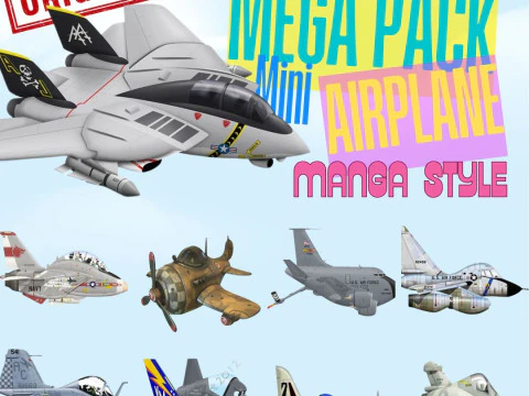 Mega Pack Airplane 33pz - 3D Baskı STL Dosyaları Koleksiyonu - Karikat&uuml;r Komik Manga Tarzı U&ccedil;aklar 3D Baskı Modeli