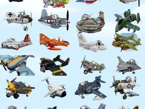 Mega Pack Airplane 33pz - 3D Printing STL Files Collection - Cartoon Comic Manga Style Airplanes Modelo de impresión 3D