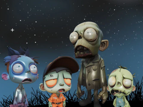 Zombie Mega Pack 8pz - Exclusive 3D Printing STL Collection - Manga-Style Zombies with Integrated Ba 3D Print Model