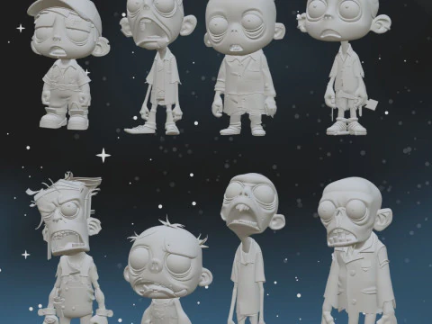 Zombie Mega Pack 8pz - Exclusive 3D Printing STL Collection - Manga-Style Zombies with Integrated Ba 3D Print Model