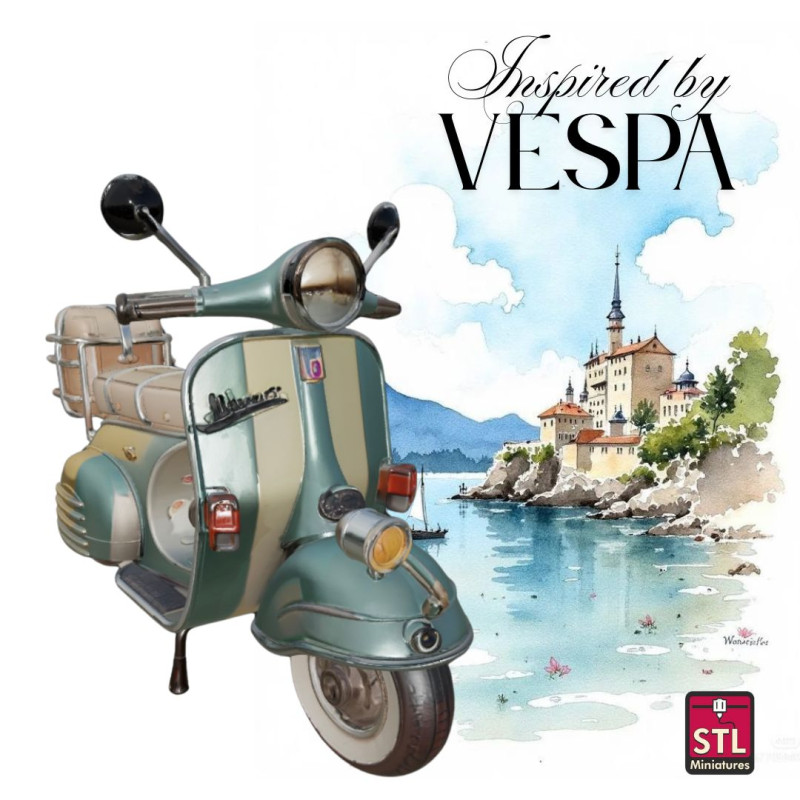 Vintage Vespa - 3D Printing STL File - 1950s Style Scooter with Rear Rack Modelo de impresión 3D .c4d .max .obj .3ds .fbx .stl .blend