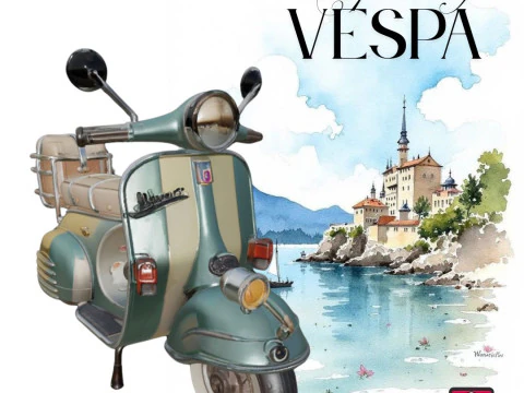 Винтажный Vespa &mdash; файл STL для 3D-печати &mdash; скутер в стиле 1950-х годов с задней стойкой 3D Принт Модель