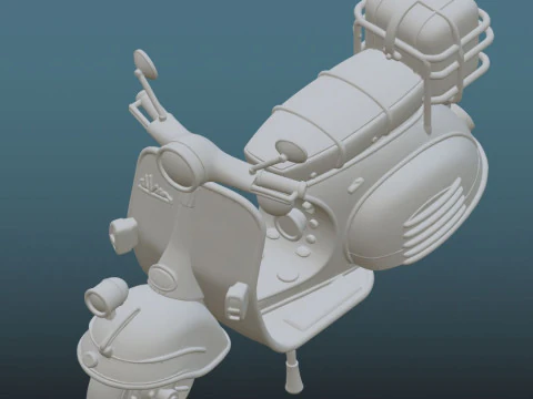 Vintage Vespa - 3D Printing STL File - 1950s Style Scooter with Rear Rack 3D Print Model