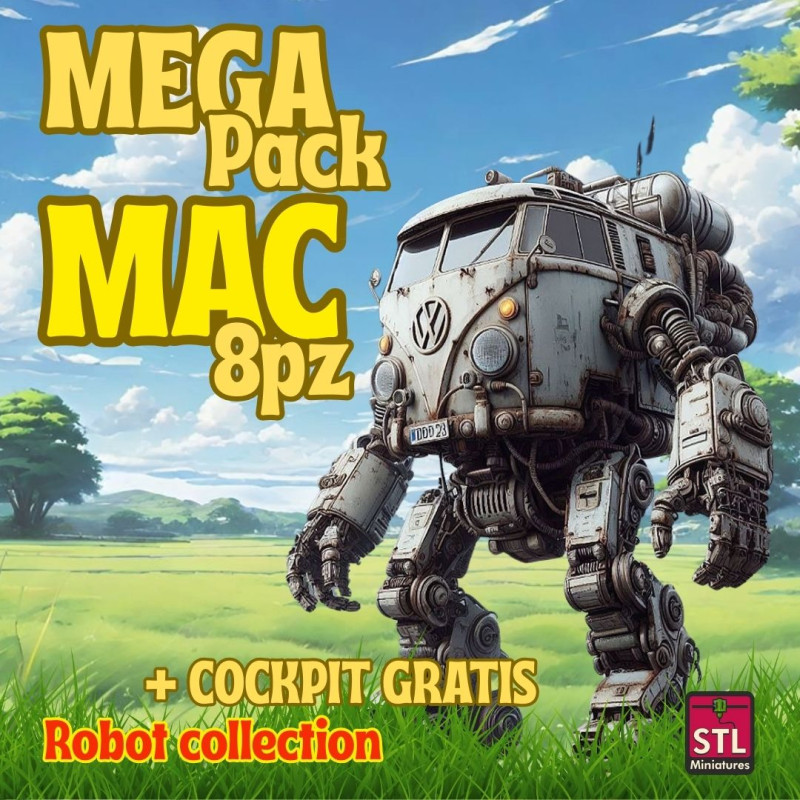 Mega Pack Mac 8pz Vol1 - 3D Printing STL Collection - Anime-Style War Robots with Detailed Cockpits Model Cetak 3D .c4d .max .obj .3ds .fbx .stl .blend