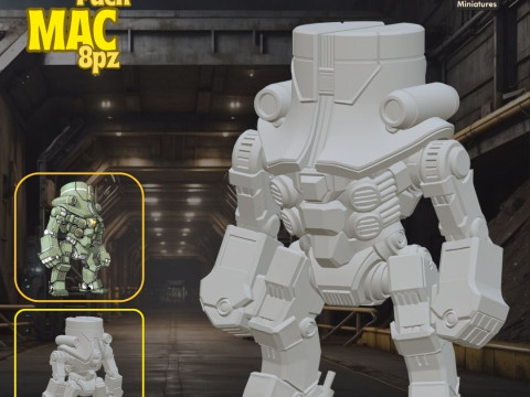 Mega Pack Mac 8pz Vol1 - 3D Printing STL Collection - Anime-Style War Robots with Detailed Cockpits Model Cetak 3D