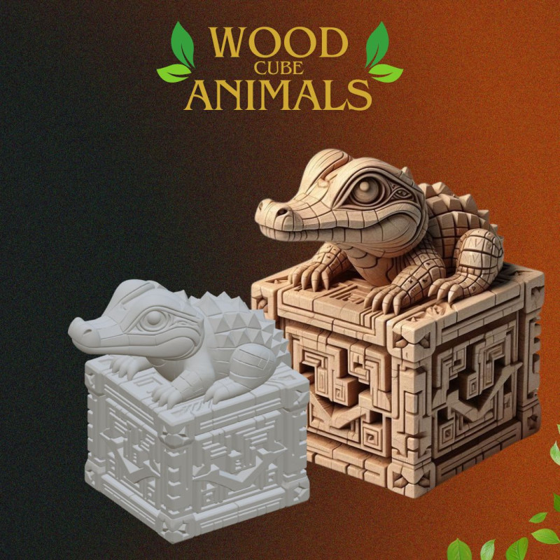 Wood Cube Animales - 3D Printing STL Collection - 6 Ethnic Style Animal Carved Cubes 3D 打印模型 .c4d .max .obj .3ds .fbx .stl .blend