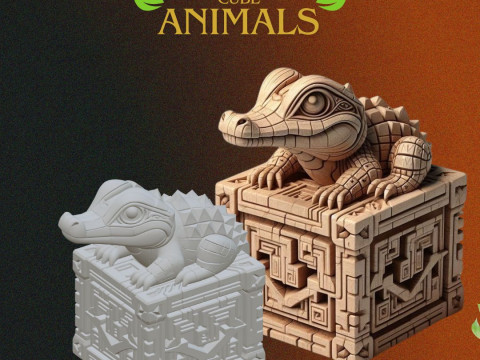 Wood Cube Animales - 3D Printing STL Collection - 6 Ethnic Style Animal Carved Cubes 3D Print Model