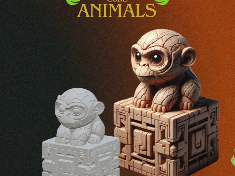 Wood Cube Animales - 3D Printing STL Collection - 6 Ethnic Style Animal Carved Cubes 3D Print Model