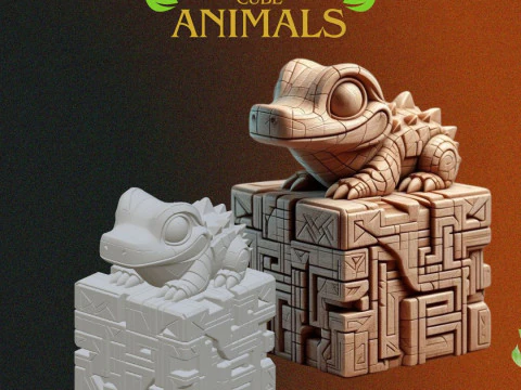 Wood Cube Animales - 3D Printing STL Collection - 6 Ethnic Style Animal Carved Cubes 3D Print Model