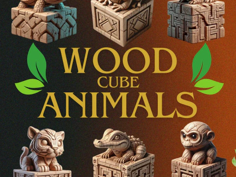 Wood Cube Animales - 3D Printing STL Collection - 6 Ethnic Style Animal Carved Cubes 3D Print Model