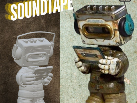 Nostalgic Soundtape Man - 3D Printing STL File - Vintage Cassette Tape Figure Modelo de impresión 3D