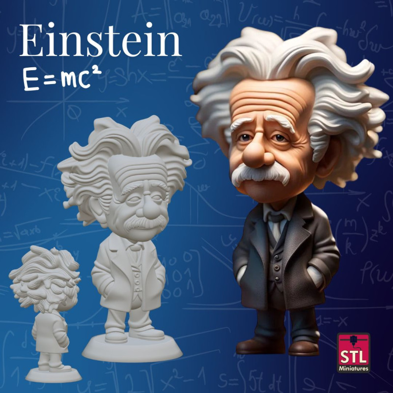 Einstein Chibi - 3D Printing STL File - Ironic Version with Base 3D Принт Модель .c4d .max .obj .3ds .fbx .stl .blend 