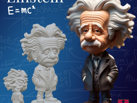 Einstein Chibi - 3D Printing STL File - Ironic Version with Base Model do druku 3D
