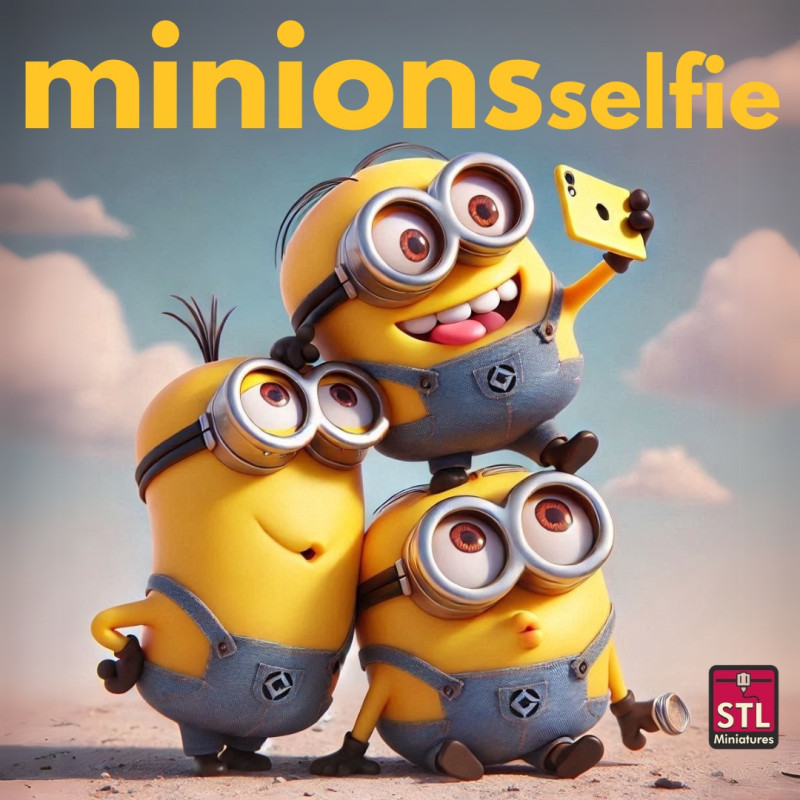 Minions Selfie - 3D Printing STL File - Fun Scene with Integrated Base Modello di stampa 3D .c4d .max .obj .3ds .fbx .stl .blend