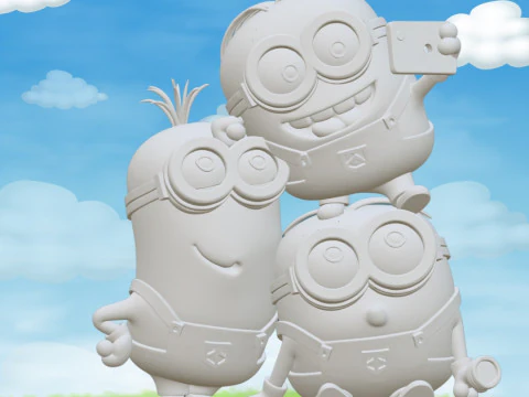 Minions Selfie - File STL stampa 3D - Scena divertente con base integrata Modello di stampa 3D