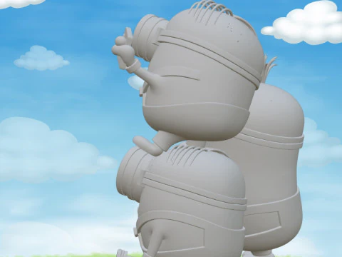 Minions Selfie - File STL stampa 3D - Scena divertente con base integrata Modello di stampa 3D