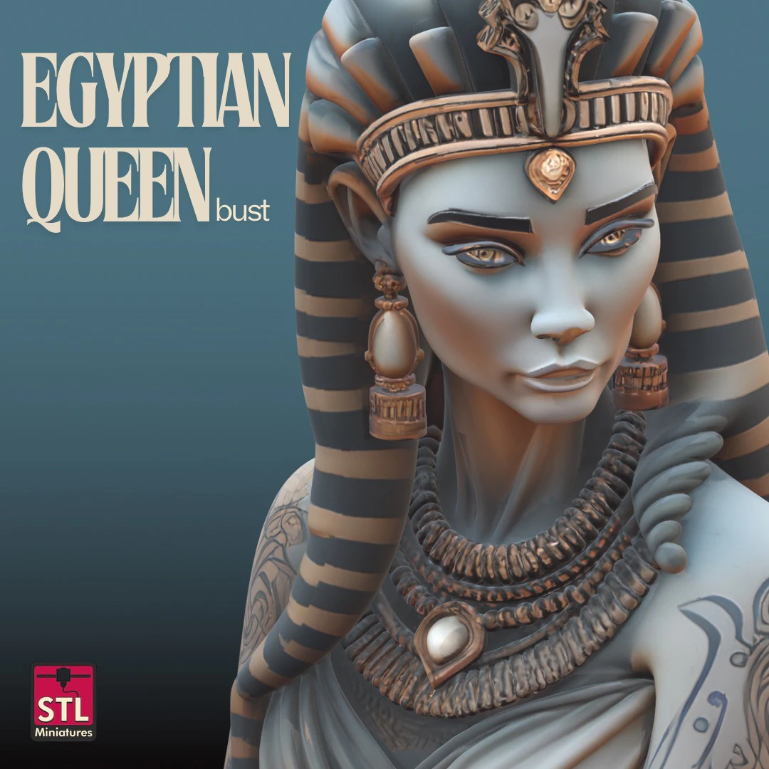 Egyptian Queen Bust - 3D Printing STL - Ancient Elegance with Roman Column 3D Print Model .c4d .max .obj .3ds .fbx .stl .blend