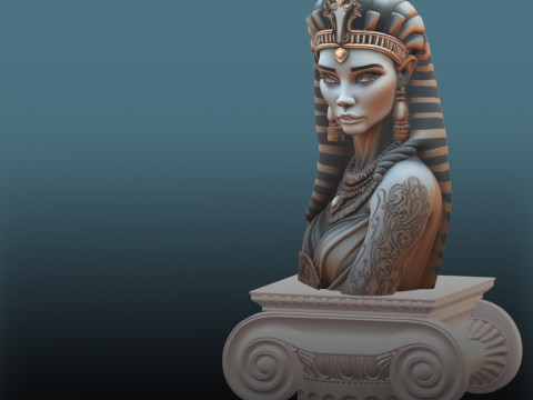 Egyptian Queen Bust - 3D Printing STL - Ancient Elegance with Roman Column Modelo de impresión 3D