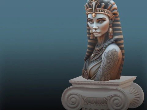 Egyptian Queen Bust - 3D Printing STL - Ancient Elegance with Roman Column 3D Print Model