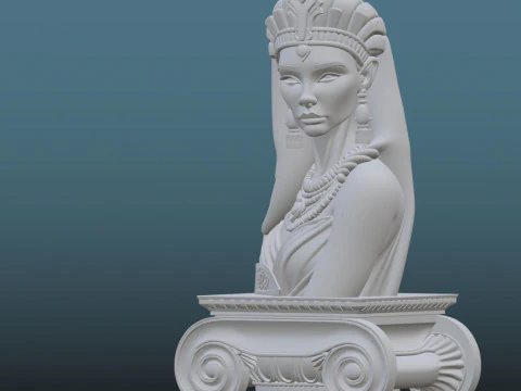 Egyptian Queen Bust - 3D Printing STL - Ancient Elegance with Roman Column 3D Print Model