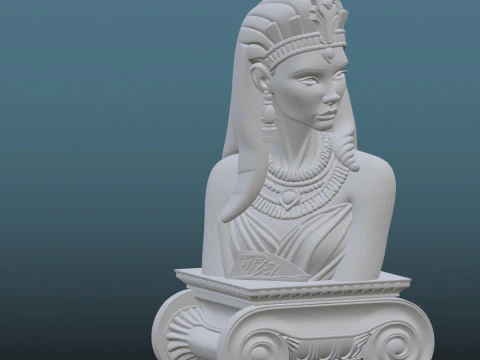 Egyptian Queen Bust - 3D Printing STL - Ancient Elegance with Roman Column 3D Print Model