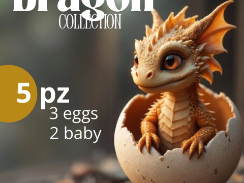 5 Baby Dragons - Premium 3D Printing STL Collection - Fantasy Newborns Hatchlings 3D Print Model