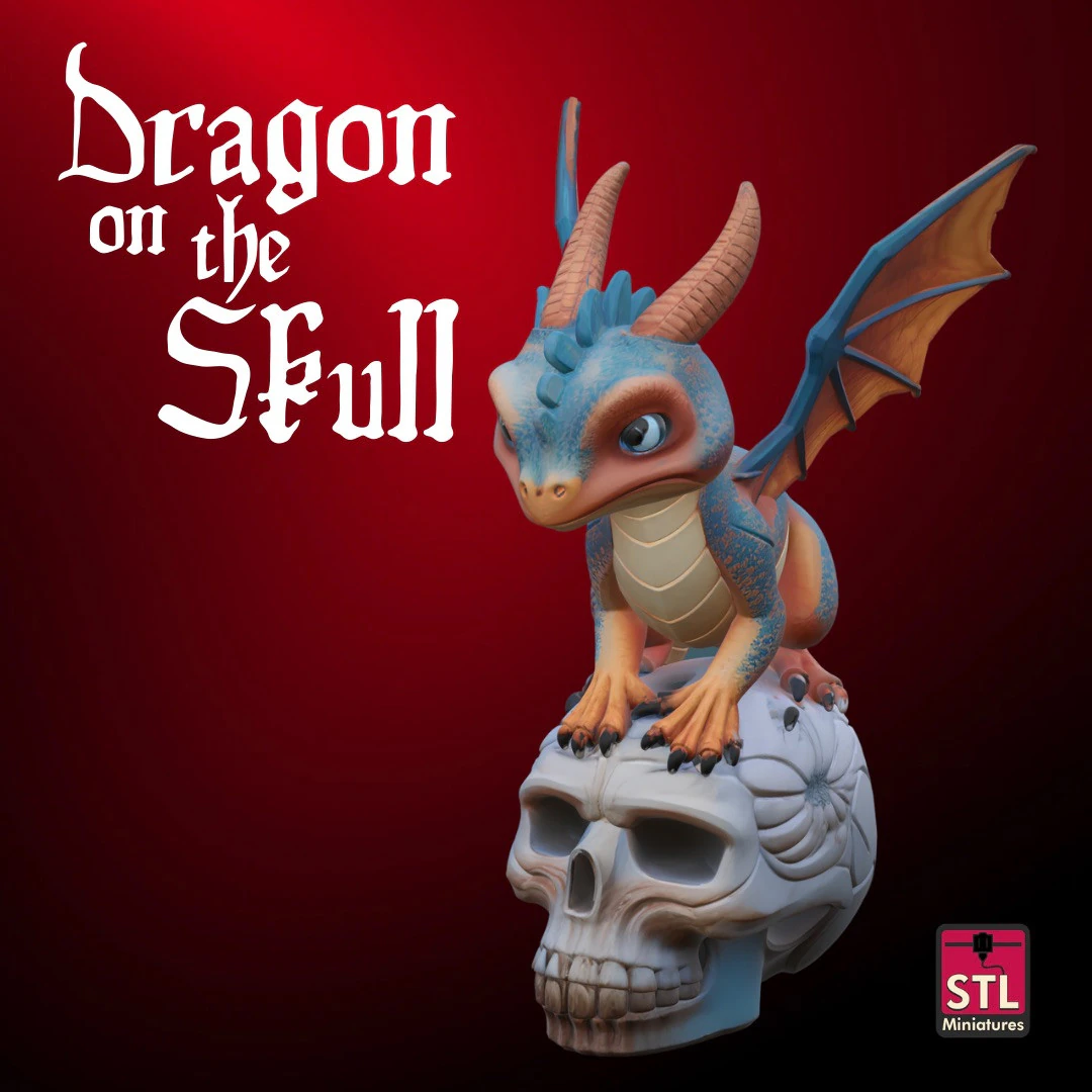 Drago su Teschio - Modello STL per Stampa 3D Dragon on the Skull 3D Print Model .c4d .max .obj .3ds .fbx .stl .blend 