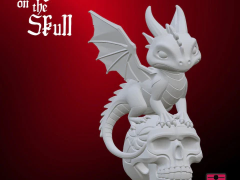 Drago su Teschio - Modello STL per Stampa 3D Dragon on the Skull 3D Print Model