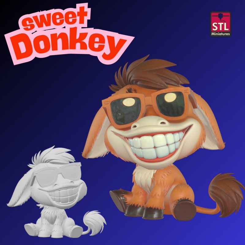 Donkey with Sunglasses STL File for 3D Printing Cheerful Cartoon Style Collectible Modelo de impresión 3D .c4d .max .obj .3ds .fbx .stl .blend