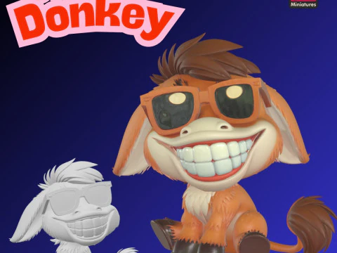 Burro con gafas de sol Archivo STL para impresi&oacute;n 3D Estilo de dibujos animados alegre coleccionable Modelo de impresión 3D