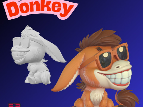 Donkey with Sunglasses STL File for 3D Printing Cheerful Cartoon Style Collectible Modelo de impresión 3D