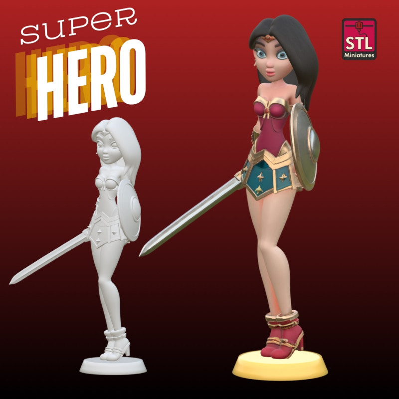 Anime-Style Warrior Heroine STL File for 3D Printing Inspired Female Superhero Figure Modèles 3D en vedette .c4d .max .obj .3ds .fbx .stl .blend