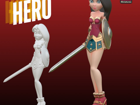 Anime-Style Warrior Heroine STL File for 3D Printing Inspired Female Superhero Figure 3D Print Model
