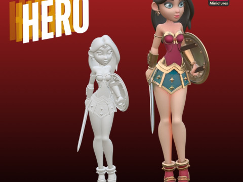 Anime-Style Warrior Heroine STL File for 3D Printing Inspired Female Superhero Figure Modèles 3D en vedette