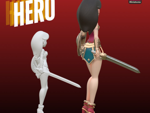 Anime-Style Warrior Heroine STL File for 3D Printing Inspired Female Superhero Figure Modèles 3D en vedette